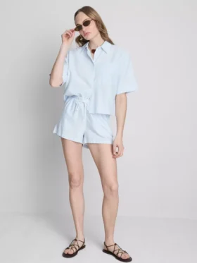 Stripe high-waisted oxford shorts