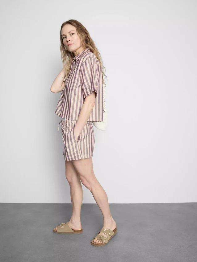 Stripe high-waisted oxford shorts