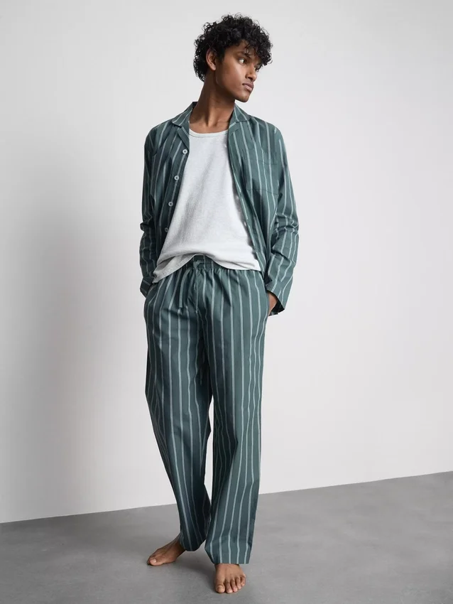 Stripe poplin long pajamas
