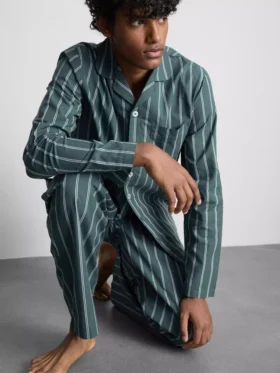 Stripe poplin long pajamas