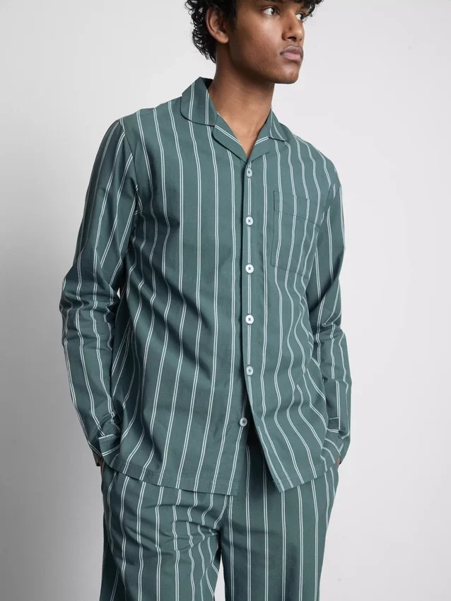 Stripe poplin long pajamas