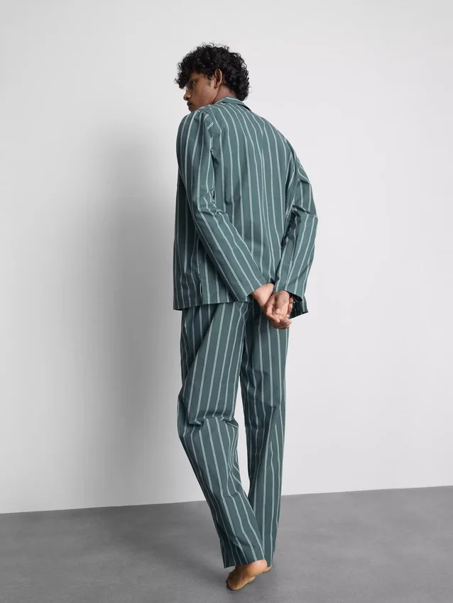 Stripe poplin long pajamas