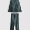 Stripe poplin long pajamas