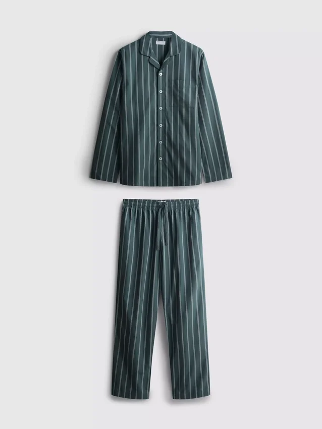 Stripe poplin long pajamas