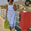 Striped embroidered maxi dress