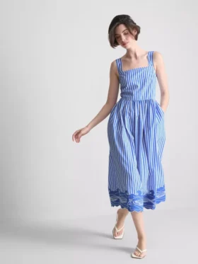 Striped embroidered maxi dress