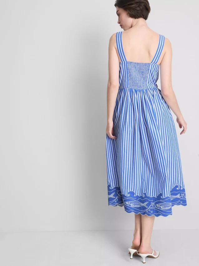 Striped embroidered maxi dress