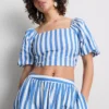 Striped puff sleeve bardot top
