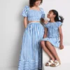 Striped puff sleeve bardot top