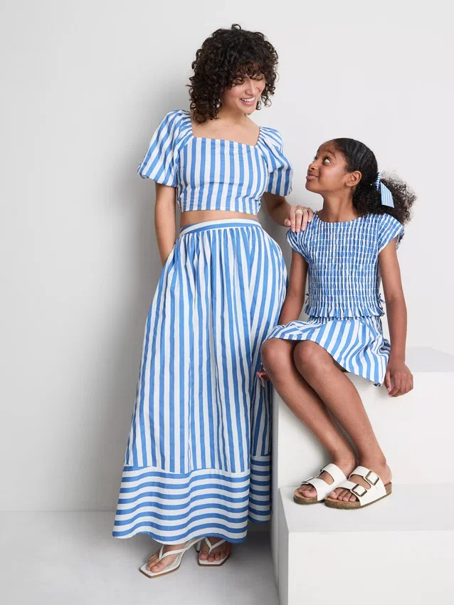 Striped puff sleeve bardot top