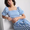 Striped puff sleeve bardot top