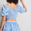 Striped puff sleeve bardot top