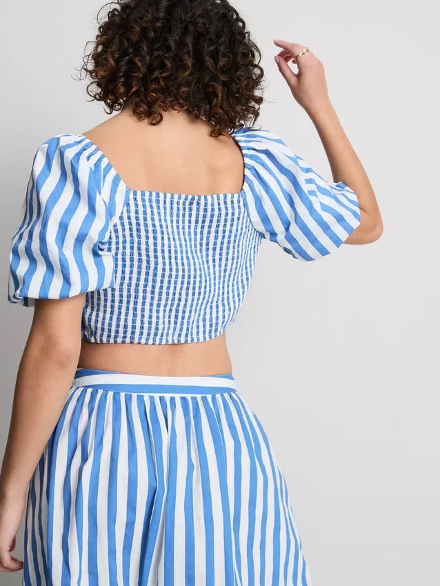 Striped puff sleeve bardot top