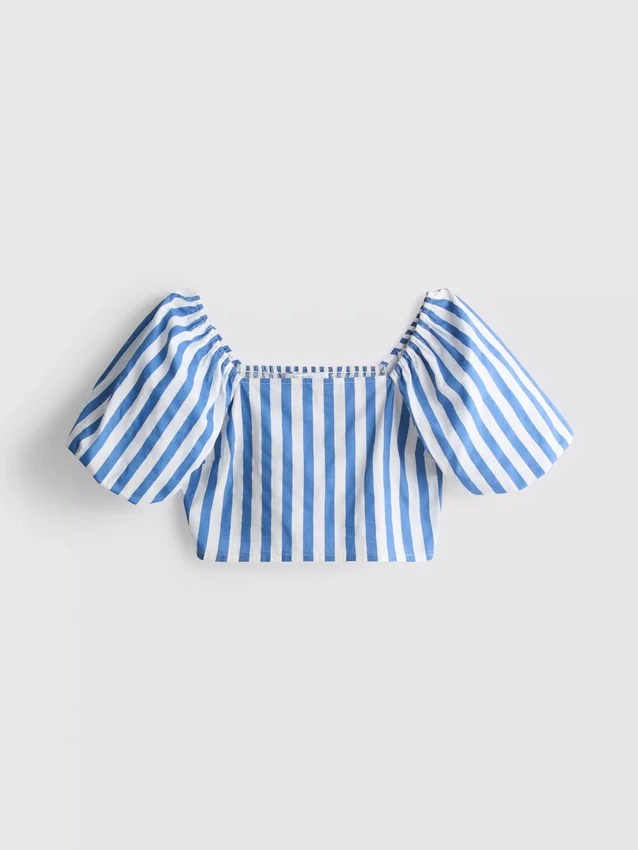 Striped puff sleeve bardot top
