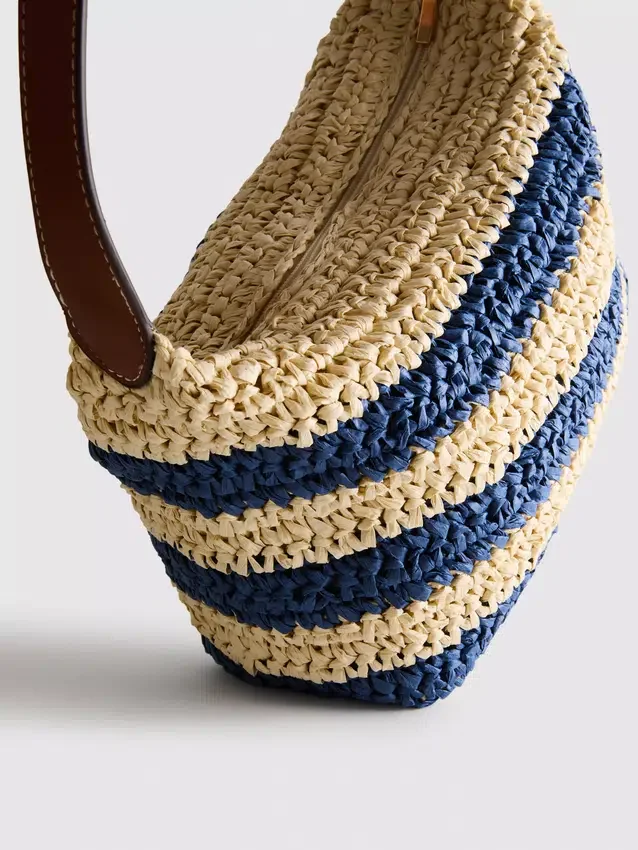 Striped raffia shoulder bag