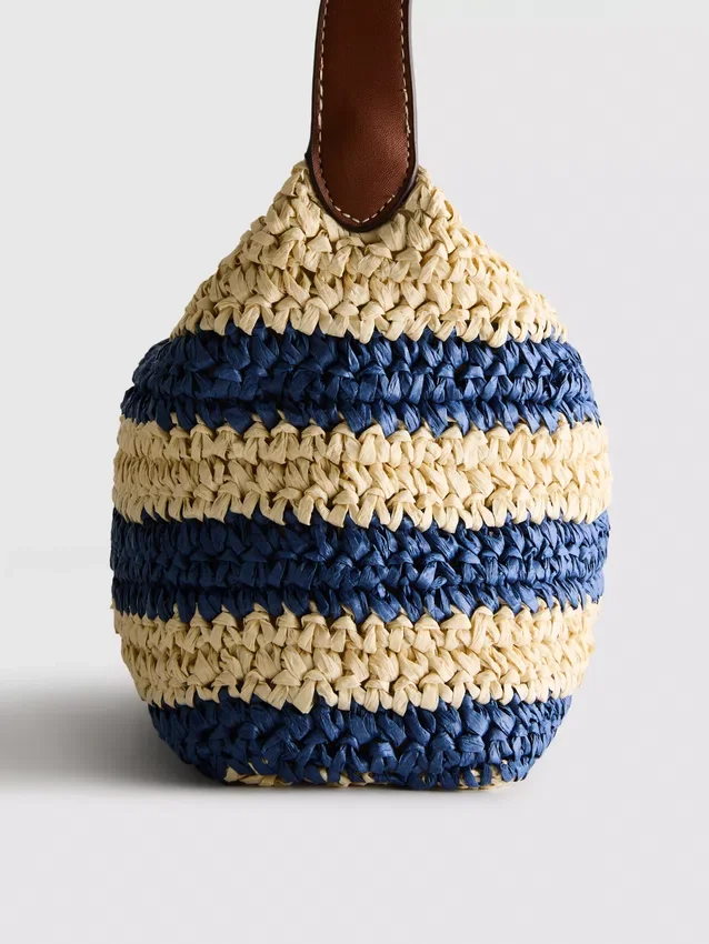 Striped raffia shoulder bag