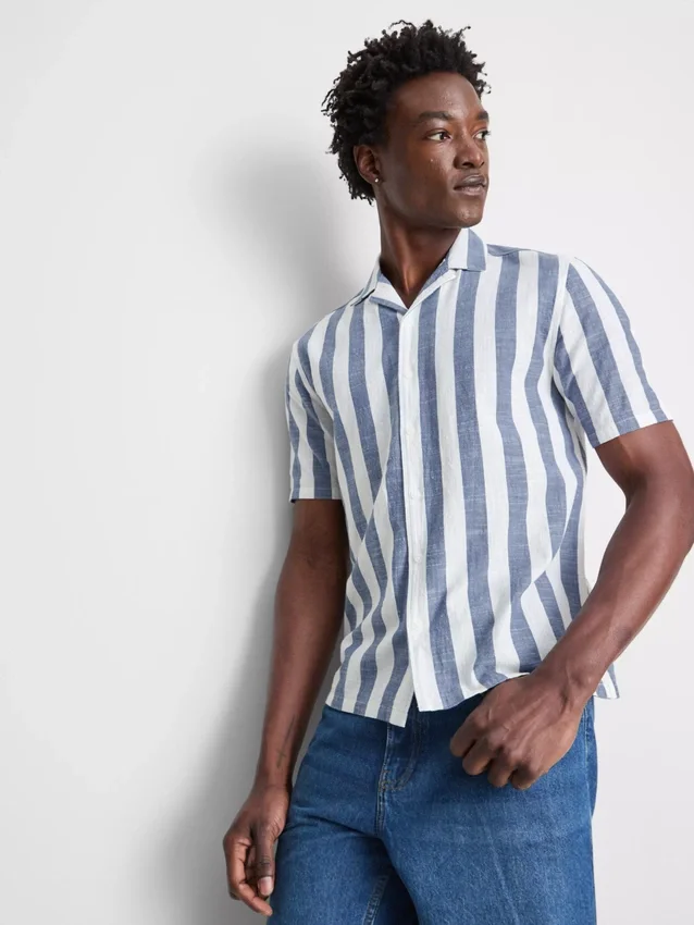 Striped revere collar shirt