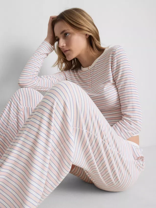 Striped ribbed pajama bottoms
