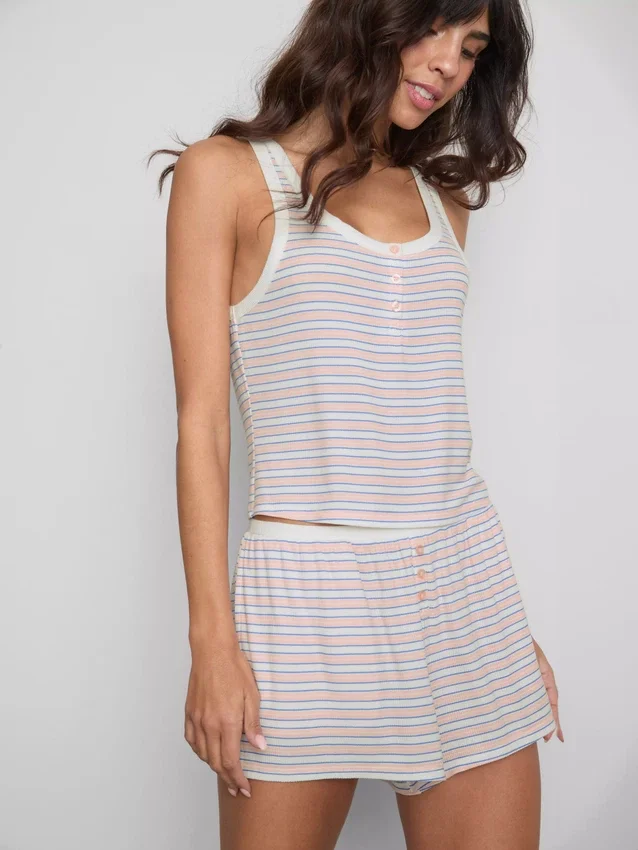 Striped ribbed pajama cami top
