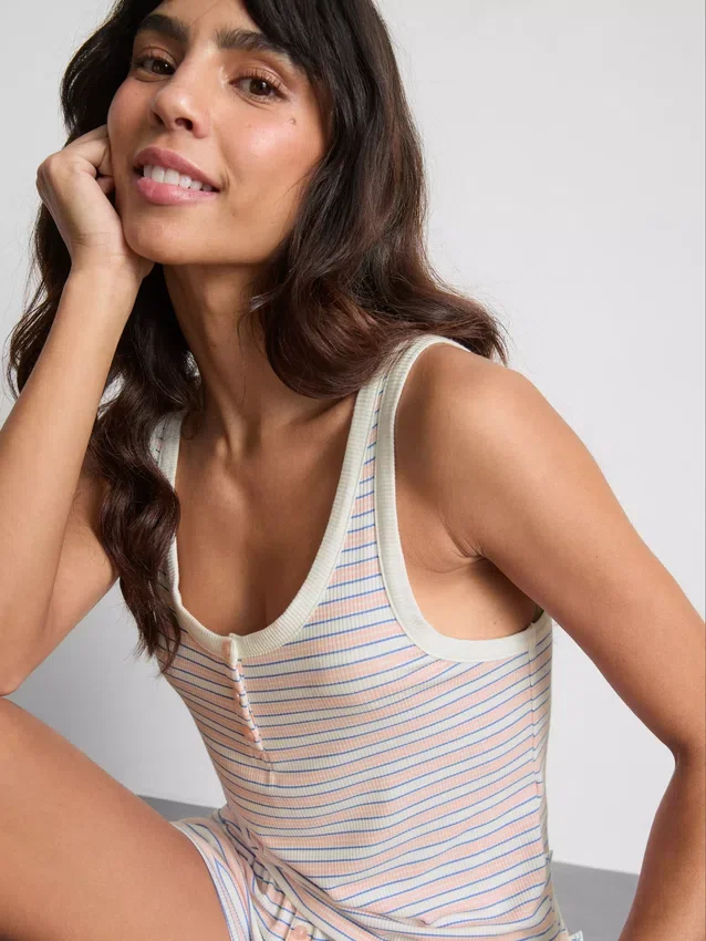 Striped ribbed pajama cami top