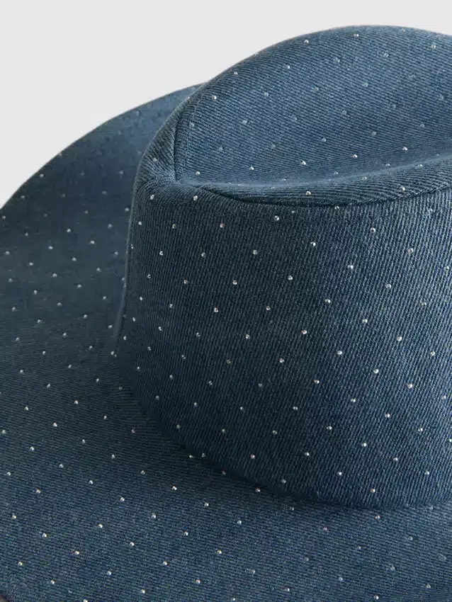 Studded denim cowboy hat