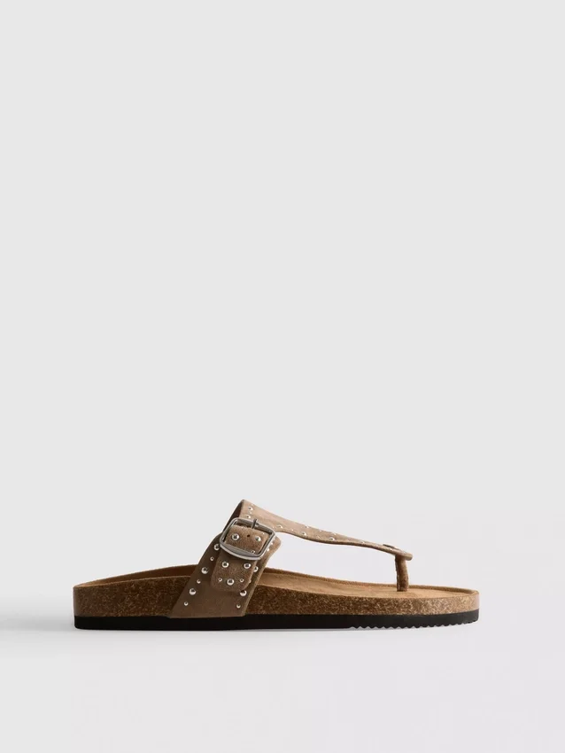 Studded t-bar footbed sandals
