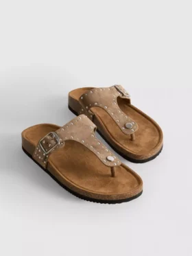 Studded t-bar footbed sandals