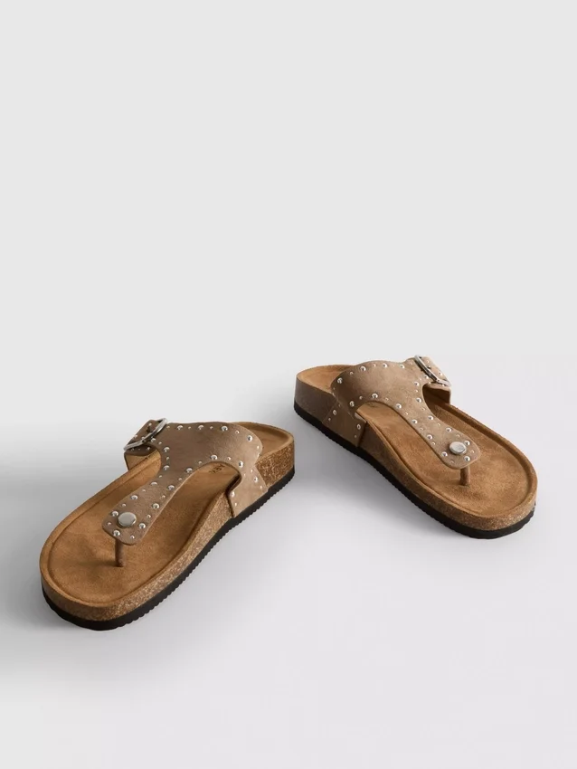 Studded t-bar footbed sandals
