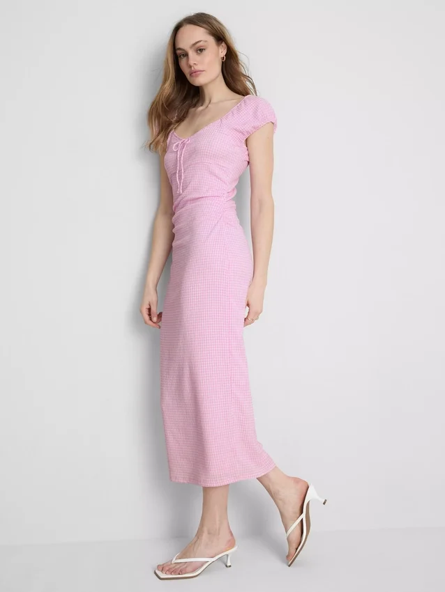 Sweetheart crinkle midi dress