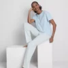 T-shirt and striped-bottom pajamas