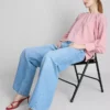 Textured balloon-sleeve blouse
