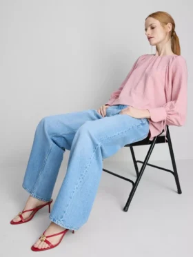 Textured balloon-sleeve blouse