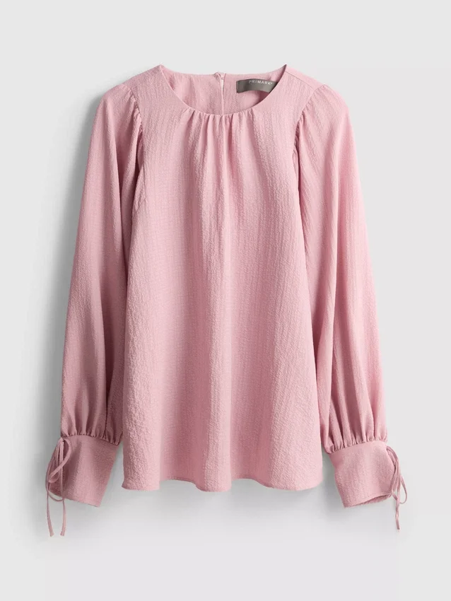 Textured balloon-sleeve blouse