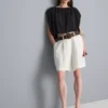 Textured belted bermuda shorts
