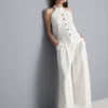 Textured button through halterneck top