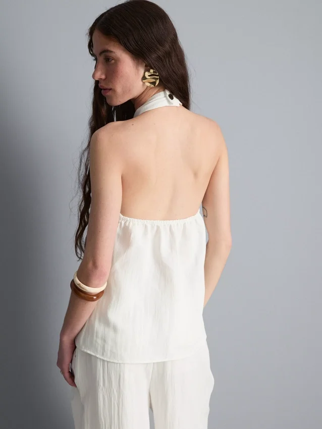 Textured button through halterneck top