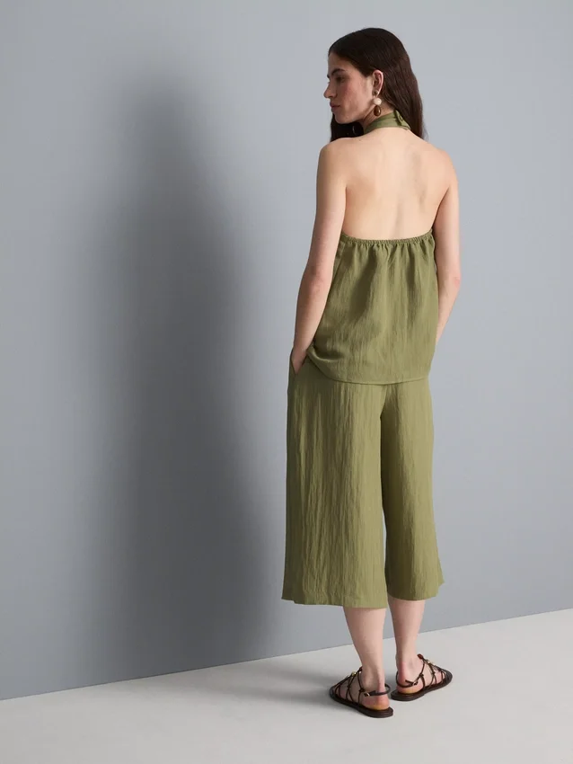 Textured button through halterneck top
