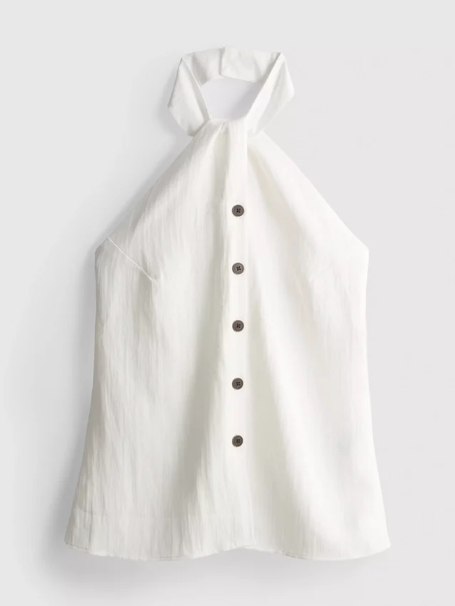 Textured button through halterneck top