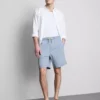 Textured drawstring denim shorts