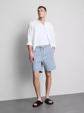 Textured drawstring denim shorts