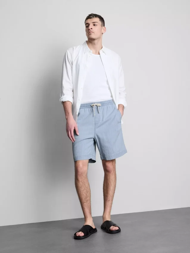 Textured drawstring denim shorts