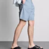 Textured drawstring denim shorts