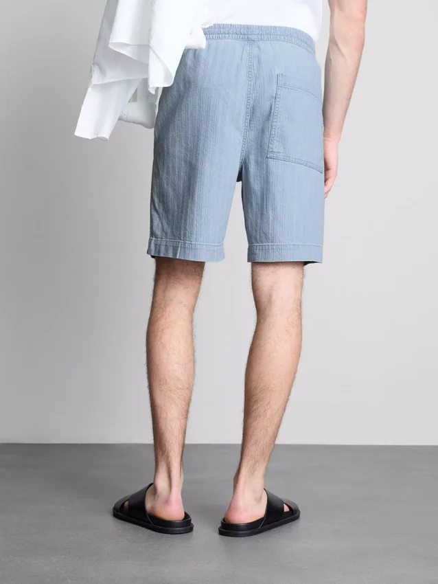 Textured drawstring denim shorts