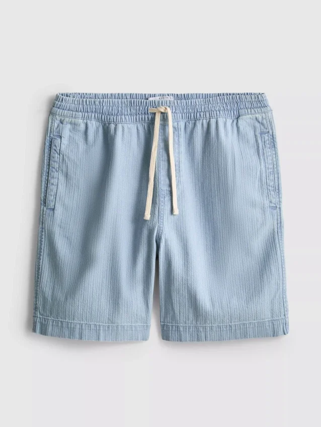 Textured drawstring denim shorts
