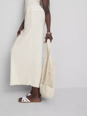 Textured drawstring maxi skirt
