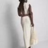 Textured drawstring maxi skirt