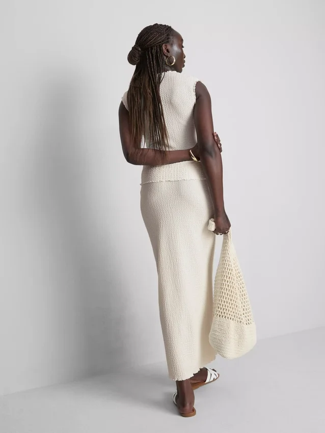 Textured drawstring maxi skirt