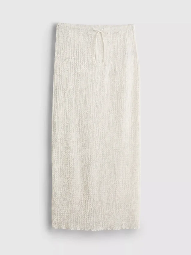 Textured drawstring maxi skirt