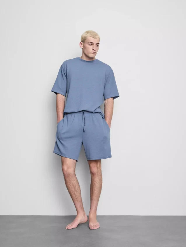 Textured drawstring pajama shorts