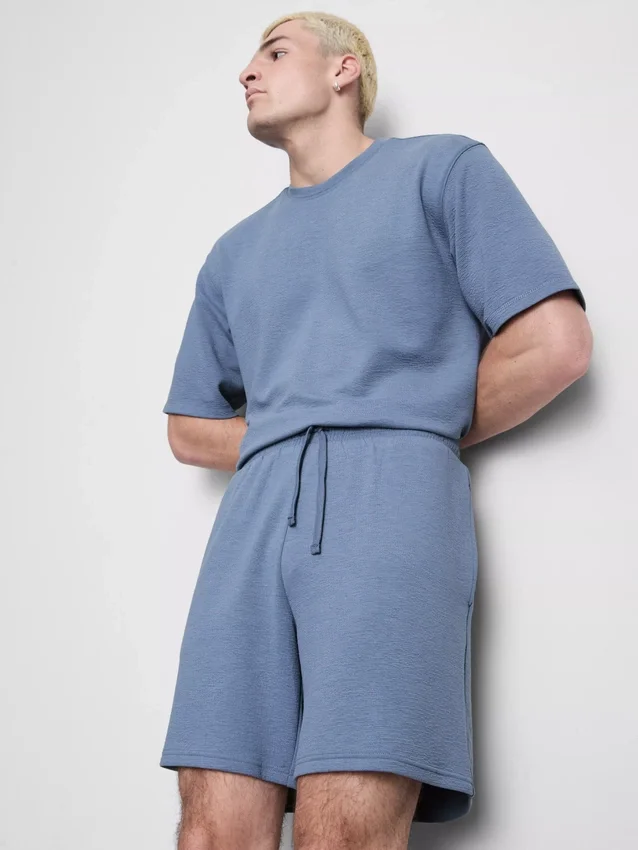 Textured drawstring pajama shorts